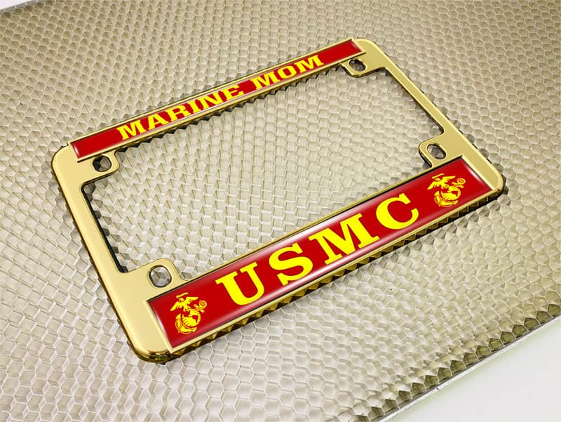 USMC Marine Mom with EGA Logo - Motorcycle Metal License Plate Frame